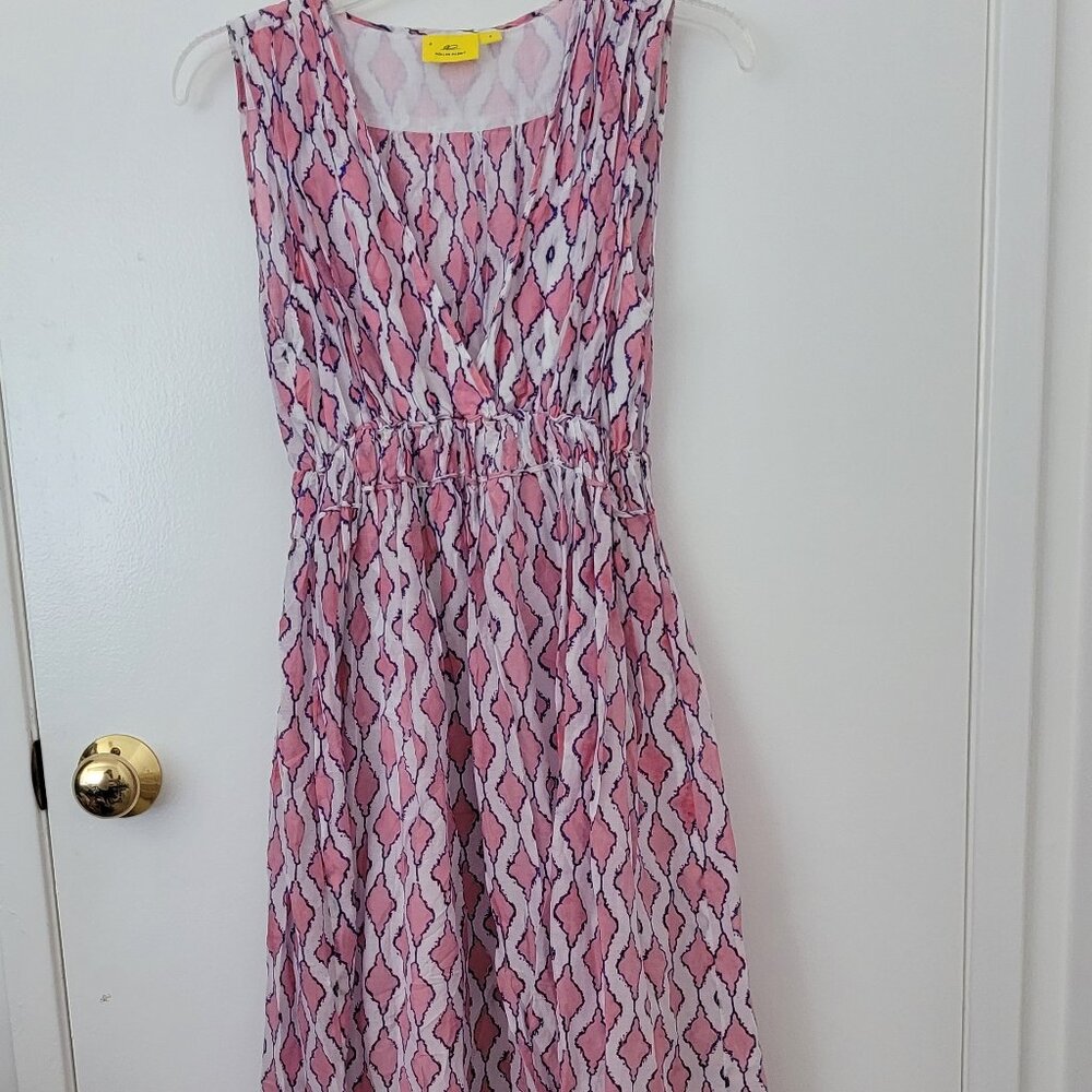 Roller Rabbit Pink Blue Abstract Print Midi Dress